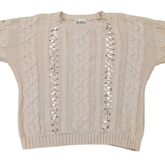 FOR LOVE & LEMONS KNITZ Wythe Bell Sleeve Sweater L Oversized Loose Weave Cream - Picture 4 of 14